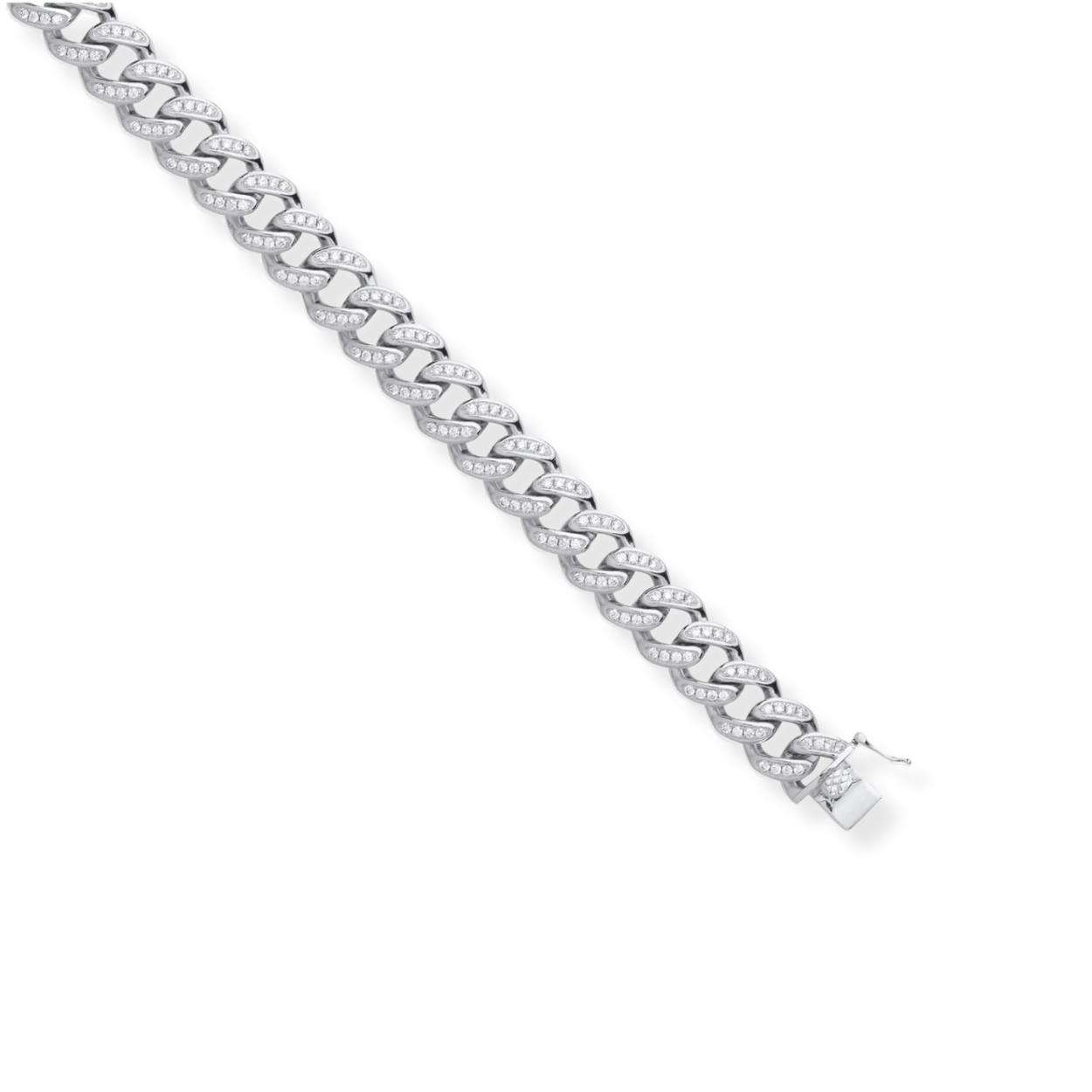 Chaîne gourmette en argent 12 mm avec zircones cubiques et maillons arrière unis