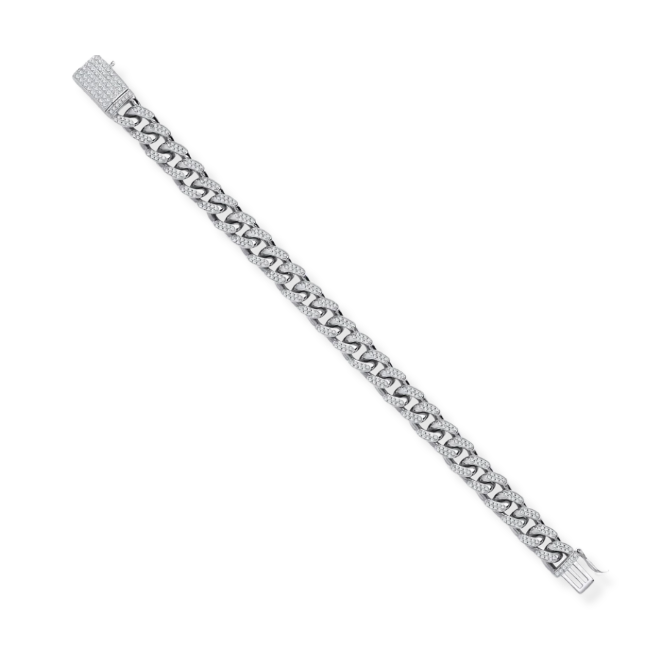 Bracelet gourmette cubain en argent de 10 mm avec zircones cubiques pour homme