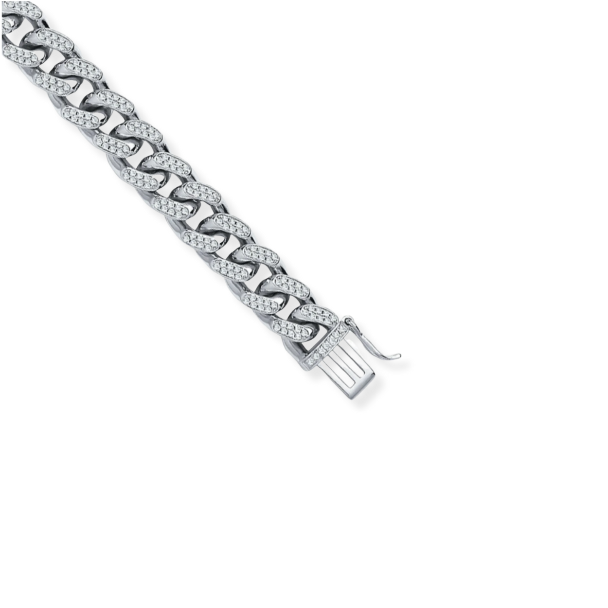 Bracelet gourmette cubain en argent de 10 mm avec zircones cubiques pour homme