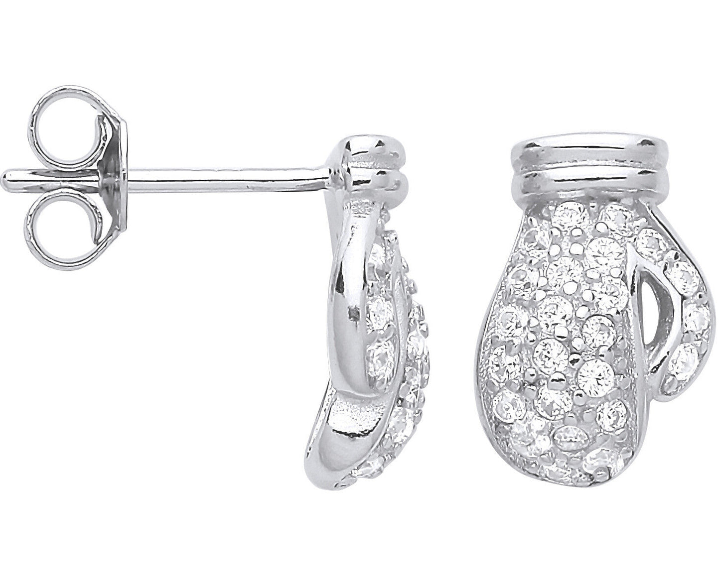 Silver Cz Boxing Gloves Stud Earrings