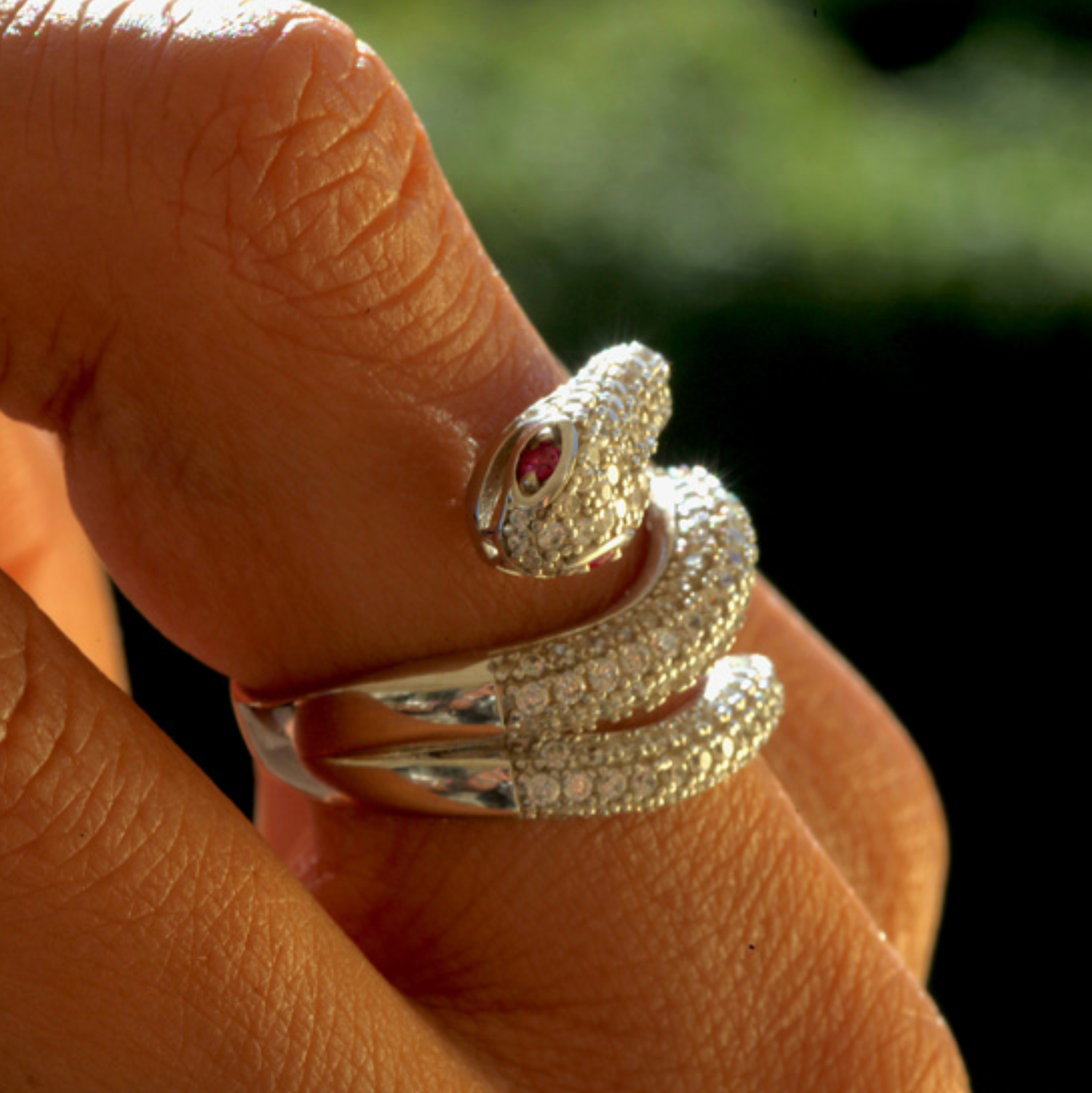 Silver CZ Snake Ring