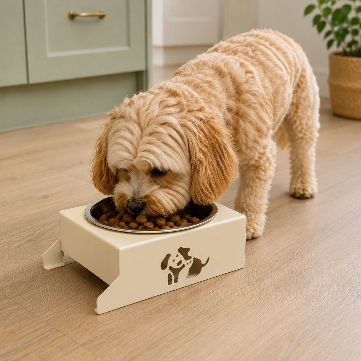Soho Poms Stainless Steel Small Pet Bowl with Cream Base