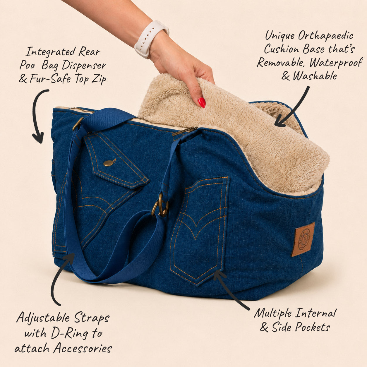 Soho Poms Luxury Frith Denim Dog Carrier - Classic Rinse