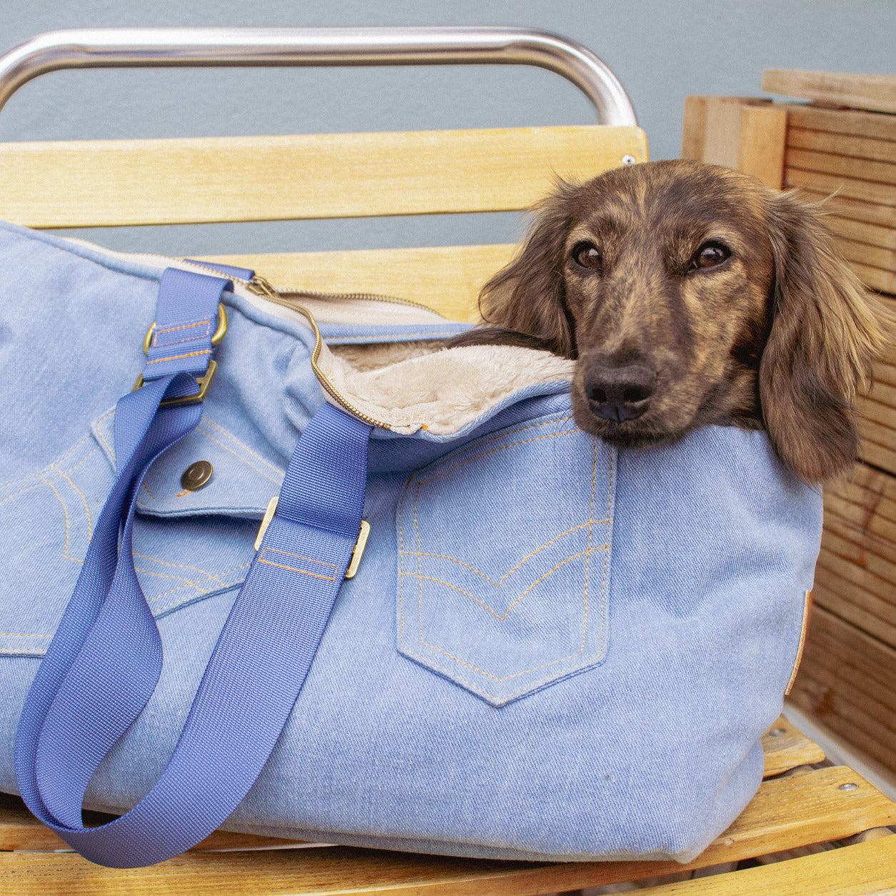 Soho Poms Luxury Frith Denim Dog Carrier - Vintage Wash