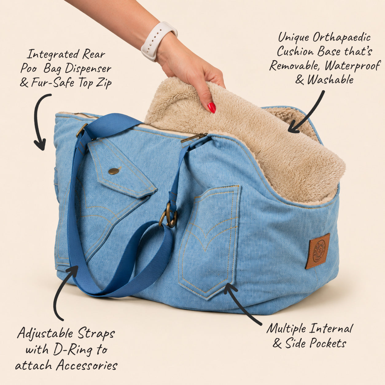 Soho Poms Luxury Frith Denim Dog Carrier - Vintage Wash